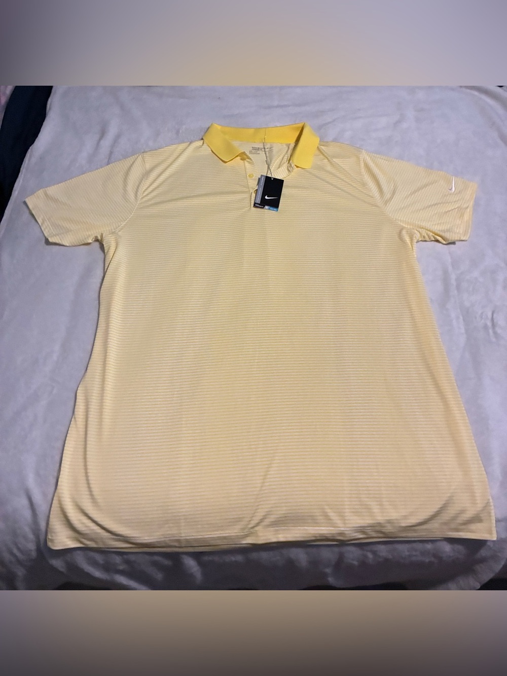 Nike Golf Polo Shirt Men's 3XL Short Sleeve Dri Fit Yellow and White Striped